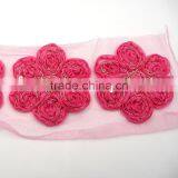 New Latest Csutom Gold Line Chiffon Flower Applique Work Designs for Dress thumbnail-4