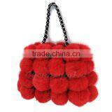 CX-H-11 Latest Fashion Handbag Real Rabbit Fur Hand Bag With Leather Trim thumbnail-2