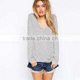 Womens Long Sleeve Plain v Neck Wholesale t Shirts thumbnail-1