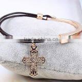 High Quality Gold Oval Clasp Leather Bracelet Multi Strand Leather Bracelet thumbnail-5