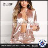 MGOO 2017 High Quality Custom 100% Satin Shiny Bomber Jackets For Women Tracksuits Women Crepe Tops Coat thumbnail-1