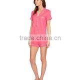 Pink Short Pyjamas Set Contrast Piping New York Pajamas Sleepwear Clothing Short Sleeves And Short Pants Shirttail Hem Nightwear thumbnail-3