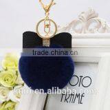 Sweety Cute Koreal Style Rex Rabbit Fur Balls Keychain With Bowknot Leather Keychain thumbnail-3