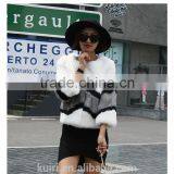 Trendy Rabbit Fur Coats For Women Winter Warm Natural Real Fur Coat Short Patchwork Strip Korean Style O-neck Jackets Customized thumbnail-3