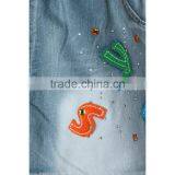 Fashionable Design Newest Style Colorful Stutched Letters Lace Hem 100 Cotton Blue Cheap Jeans for Kids thumbnail-6