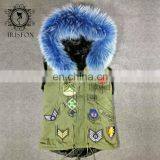 USA Super Big Fur Collar, Fashion Green Waistcoat Women Real Fur Vest for Men thumbnail-3