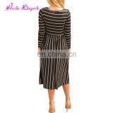 Big Discount 3 4 Sleeve Stripe Women Latest Casual Designs Midi Ladies Casual Dress thumbnail-3