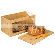 100% Bamboo Bread Box Bin with Lid  Front Window for Kitchen Countertop