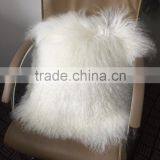 Charming Style Snow White Mongolian Sheep Fur Pillow Case Real Animal Fur Tassel Cushion thumbnail-1