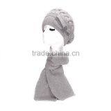 Women Classic Rabbit Hair Yarn Winter Beret Hat Cap and Scarf Set With Bowknot