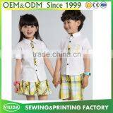 Hot Selling Kindergarten Uniform New Fashion Primary School Uniform White Shirt and Yellow Checked Shorts or Skirt thumbnail-1