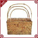 Set of 3 Stackable Hand Woven Natural Straw Baskets With Handles thumbnail-2
