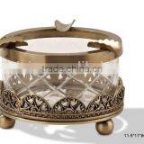 India Vintage Brass Mounted Glass Ashtray, Hand Engraved Bronze Art Nouveau Ashtray Holder For Home Decor thumbnail-3