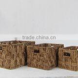 High quality best selling water hyacinth natural rectangle basket set of 3