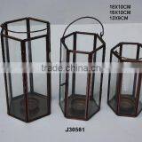 Brass and Glass Votive Lantern Hexagon With Antique Finish thumbnail-1