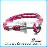 Custom Handmade Mens Genuine Braided Leather Stainless Steel Hook Anchor Bracelet thumbnail-6