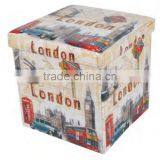London Style Printing Stain Resistant Folding Storage Ottoman thumbnail-2