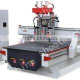 CNC Router Three-head Machine SH1325TS With Travelling Area 1260x2500mm and Working Area 1240x2480mm and Table Size 1300x2500mm