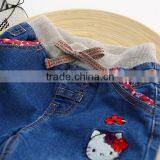 Cartoon Cat Casual Denim Trousers Embroidered Flowers for Chid Girl thumbnail-4