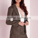 New Arrival Lady Khaki Faux Suede Office Uniform Blazer thumbnail-1