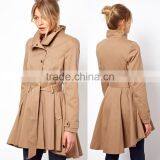 HAODUOYI Women Khaki Asymmetric Trim Single Button Dust Coat thumbnail-2