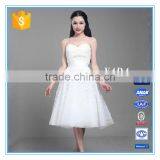 Pretty Off Shoulder Tulle Handmade Appliques Knee Length Wedding Dress thumbnail-1