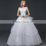 Cream Sleeveless A-line Tiered Wedding Dress Beaded Corchet Cut Out Back Crisscross Bride Grown thumbnail-3