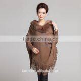 Personality Top Quality Luxury Cashmere Women Shawl Pashmina With Faux Fox Fur Trim Collar Tassel Poncho thumbnail-4
