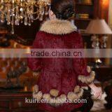 Hot Selling Korean Real Rex Rabbit Fur Coat With Raccoon Fur Collar Low Price Pc-140 thumbnail-6