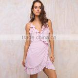 Falbala Ruffle Frill Mini Slip With Adjustable Strap Lady's Short Wrap Dress thumbnail-4