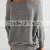 Custom Made Women Gray and Black Cashmere Off-Shoulder Cardigan With Black Shoulder Straps thumbnail-3