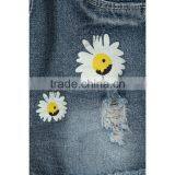 OEM Service Bulk Wholesale Sunflower Print Denim Baby Jeans With Fray Hem thumbnail-5