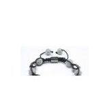 Adjustable Shamballa Bracelet, Clear Crystal Pave Balls & Gun Black Plated Alloy Skull Beads thumbnail-1