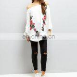 Ladies Floral Embroidered White Shoulderless Long Summer Tops (TP1761702) thumbnail-2