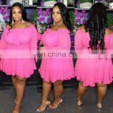 LAITE D2069 Amazon Hot Sales Women Autumn Solid Color Off-shoulder Plus Size Casual Dresses Plus Size Clothing thumbnail-3