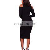 2020 New Arrivals Women Solid Color Fashion Casual Dresses Ladies Long Sleeve Turtleneck Off Shoulder Dresses Women Autumn Dress thumbnail-6