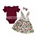 ins girls romper outfits Baby Overalls & Skirt & headband 3pcs set Kids Clothing Wholesale