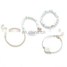 4pcs/Set Bohemian Stone Beads Chains Bracelets Set For Women Metal Heart Round Tassel Charm Bangle Fashion Jewelry thumbnail-5