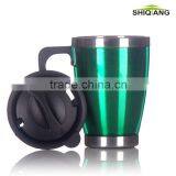 14oz Double Wall Stainless Steel Travel Auto Coffee Mug With Handle thumbnail-1