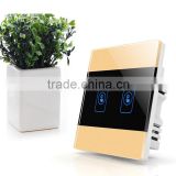 Gold 2 Gang Crystal Glass Panel Touch Smart Home Electric Wall Switch