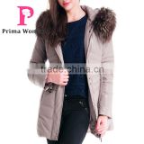 New Design Winter Women Leather Medium Length Slim Fit Coat With Dye Gold Silver Fox Hat Overcoat