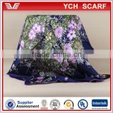 2015 new arrival flower printed twill silk square scarves wholesale