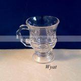 Cheap 120ml 4oz Embossed Flower Glass Tea Drinking Cups With Handle thumbnail-3