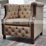 Furniture From Jodhpur India ,VINTAGE SINGLE CANVAS AND LEATHER SEATER SOFA, Vintage Industrial Furniture Jodhpur