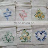 Cotton Embroidery Drawstring Pouch Bag