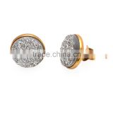 Sparkling Round Gray Druzy Stud Earrings 925 Sterling Silver small gold vermeil earrings