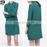 2015 Summer Long Sleeve Pleat With Zipper Front Placket Print Rayon Fashion Dress - SYK15024 thumbnail-1