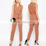 New Fashion 100% Polyester Sleeveless Adult One Piece Wrapped Jumpsuit With Belt 2016 Wholesale thumbnail-1