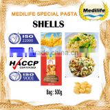 High Quality Shell Pasta, shell pasta 100% Durum Wheat Shells, Special pasta 500g bab with Halal Certification.