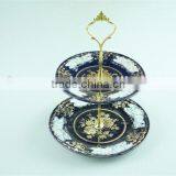 Colorful Decal Ceramic Cake Stand With Iron Stand in Stock thumbnail-1